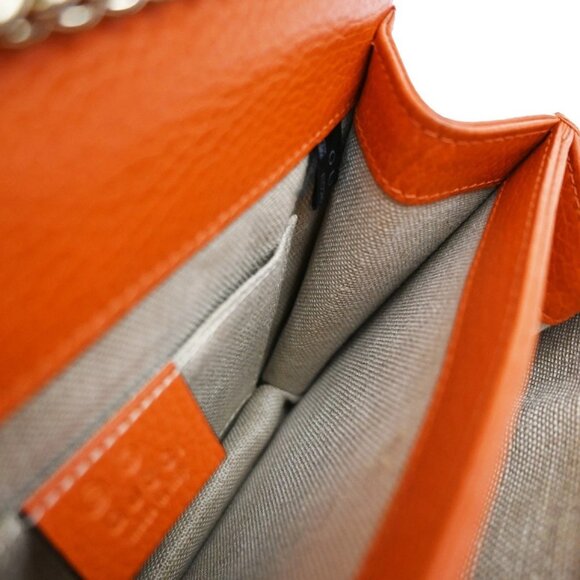 GUCCI Logo Interlocking G Chain Mini Shoulder Bag Leather Orange GHW - Picture 11 of 16
